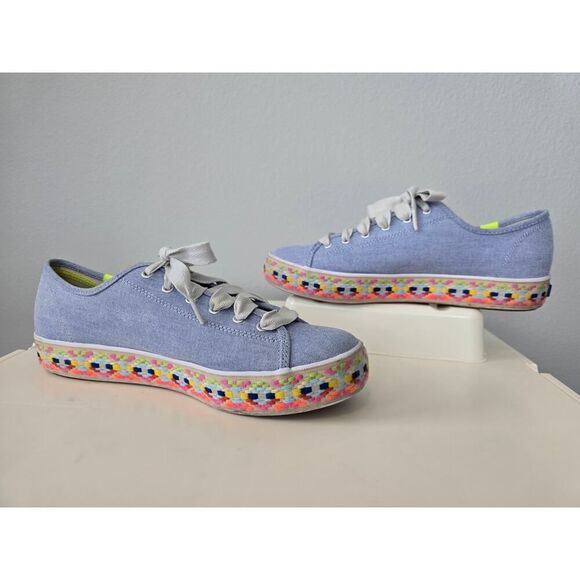 Keds Triple Kick Aztec Geo WF2627 Women’s 11 Platform Sneakers Blue Embroidered - Picture 2 of 8